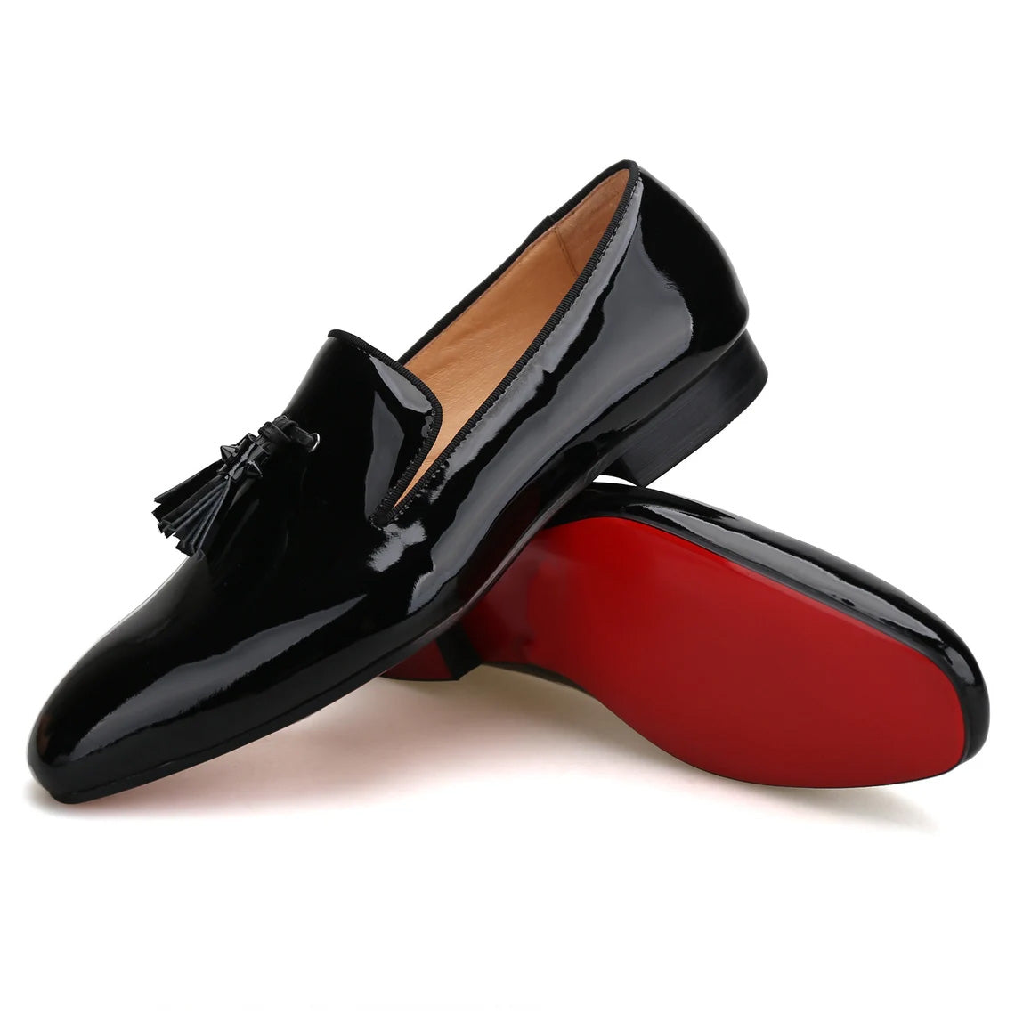 Men Black Leather Spiked Tassel Slippers Loafers Flats Prom Wedding