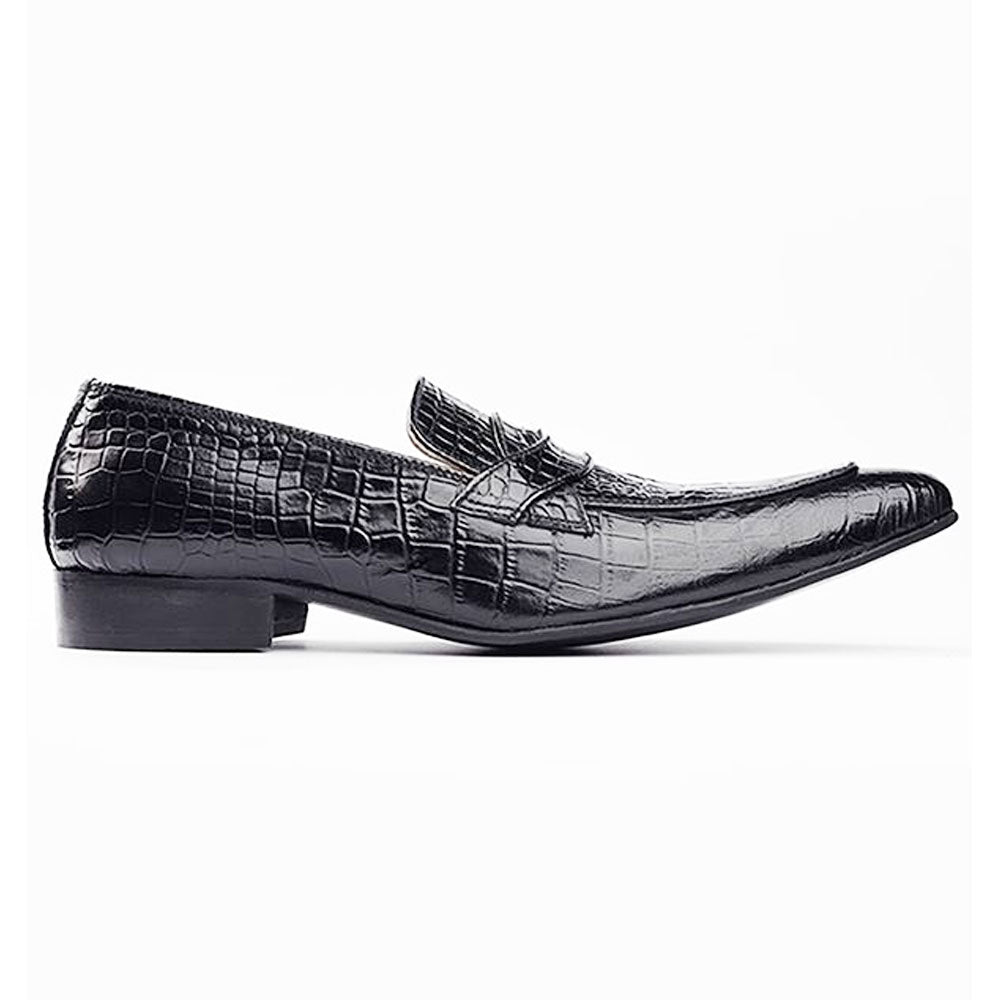 Men's Handmade Black Crocodile Leather Formal Shoes Slip-On