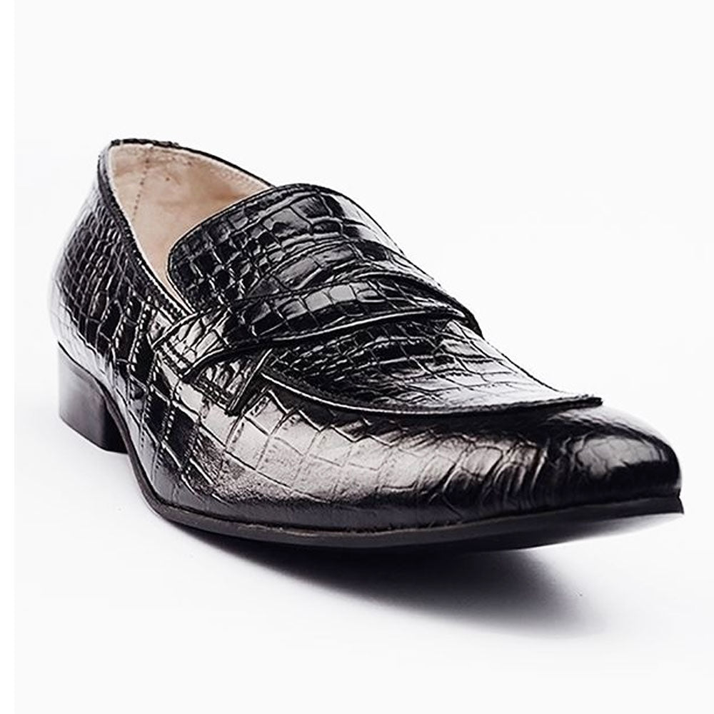 Men's Handmade Black Crocodile Leather Formal Shoes Slip-On