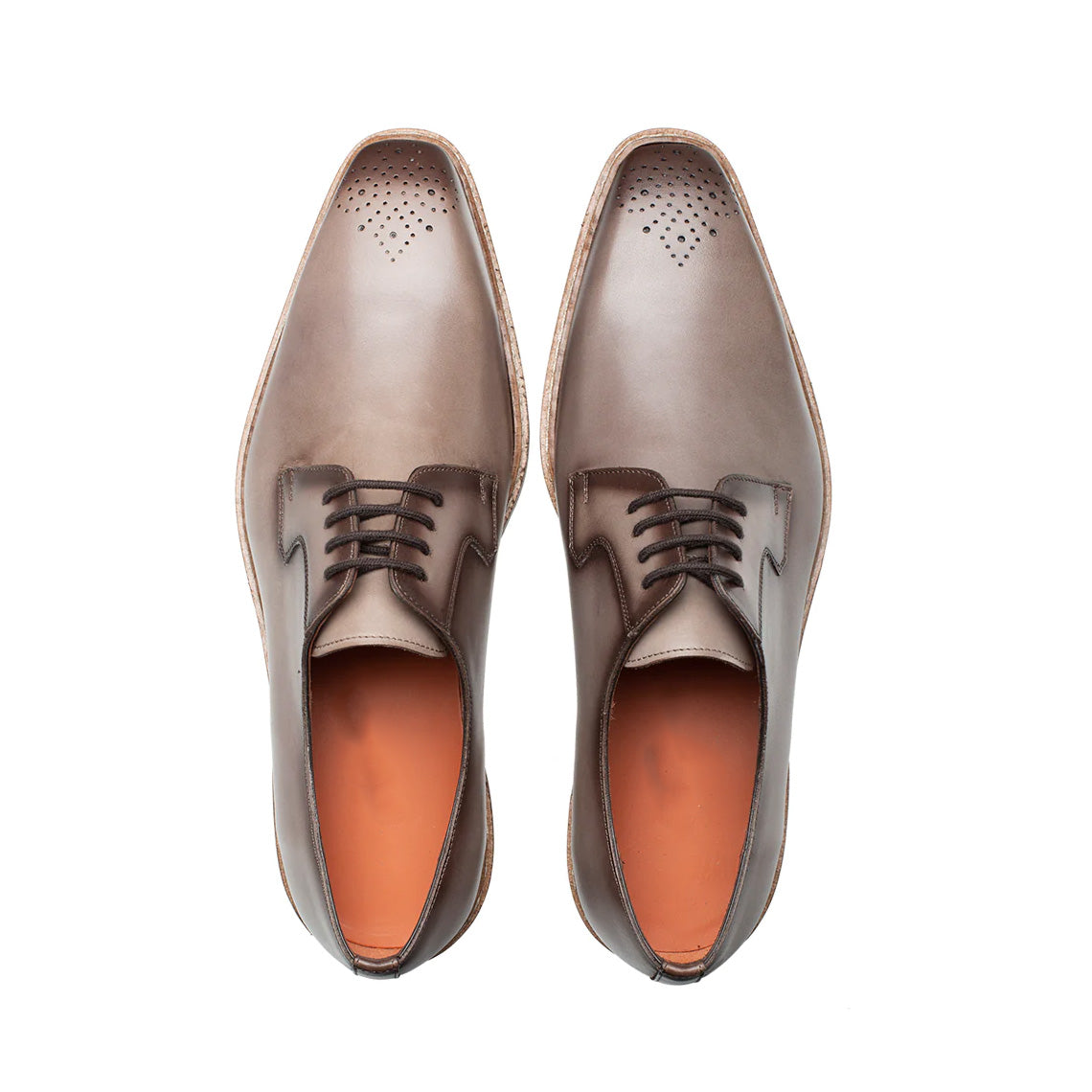 Men's Handmade Taupe Leather Elegant Derby Shoes