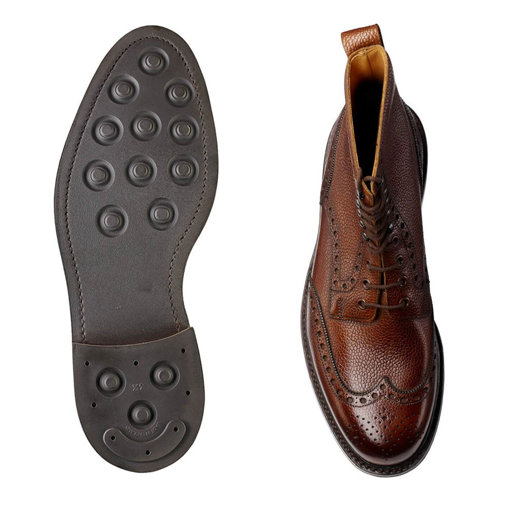 Men's Handmade Burnished Brown Leather Full Brogue Elegant Derby Boot - Hand Made by JB