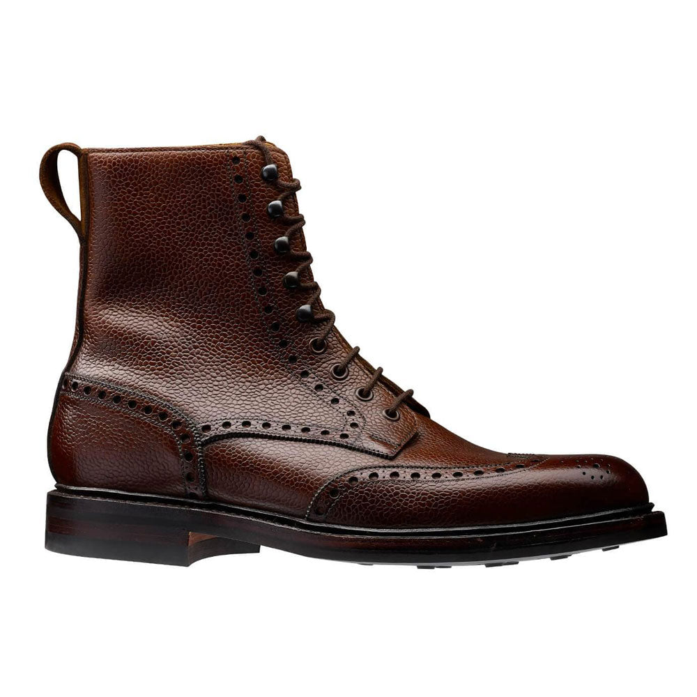 Men's Handmade Burnished Brown Leather Full Brogue Elegant Derby Boot