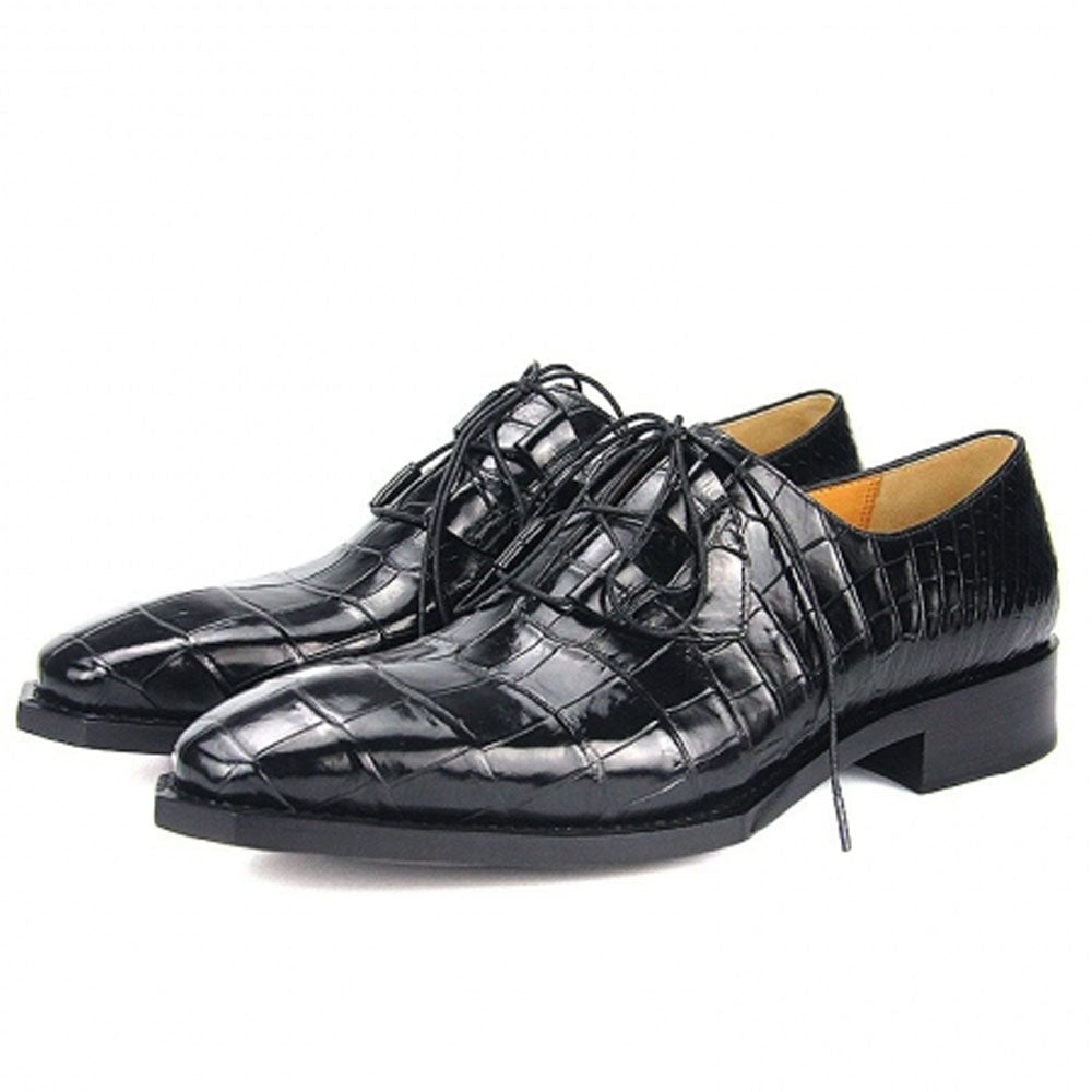 Men's Handmade Black Crocodile Leather Elegant Oxford Shoes - Hand Made by JB