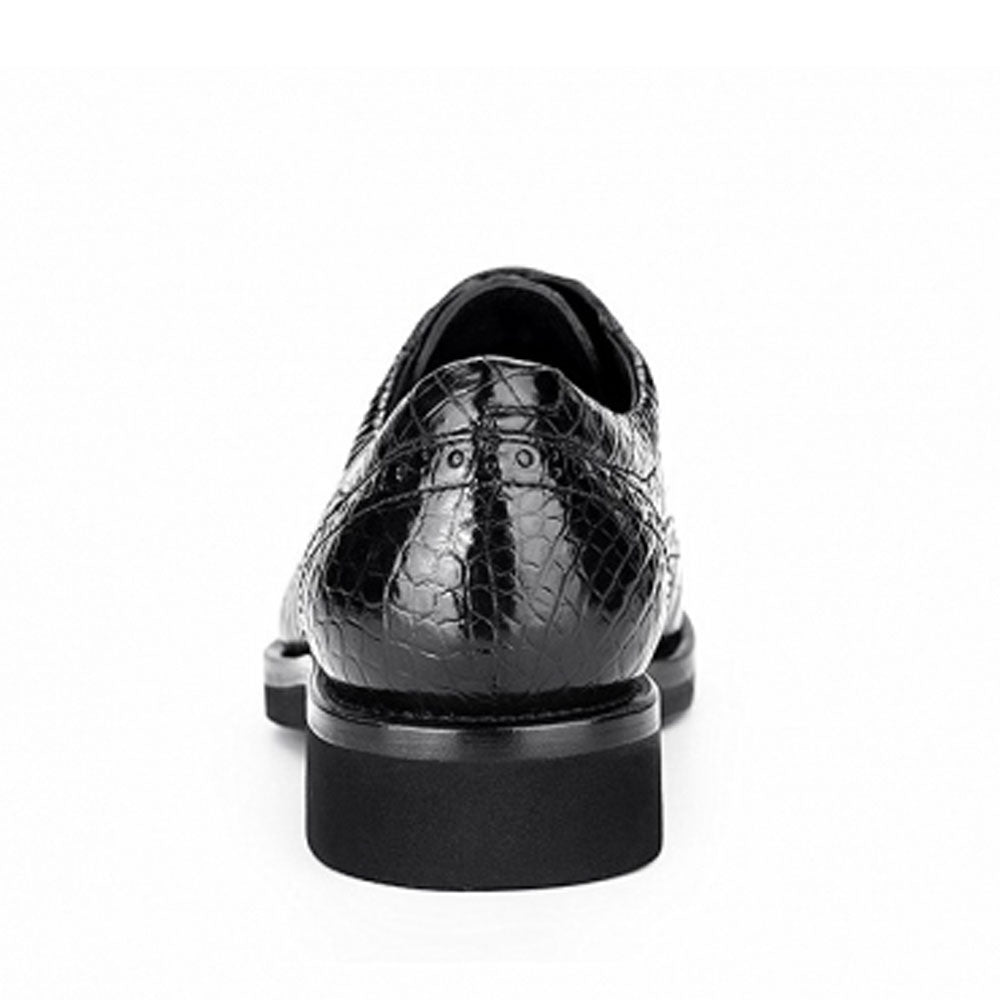 حذاء أكسفورد أنيق مصنوع يدويًا من جلد التمساح الأسود للرجال