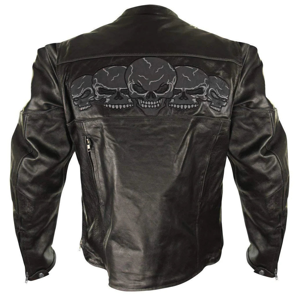 Mens Dark Black Cruising Motorcycle Leather Skull Racing Jacket - Hand Made by JB