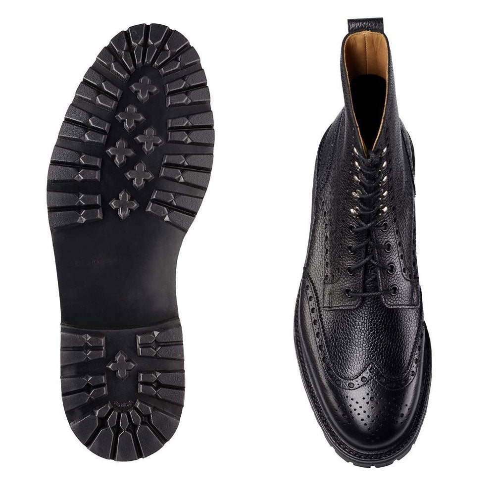 Men's Handmade Black Leather Full Brogue Elegant Derby Boot