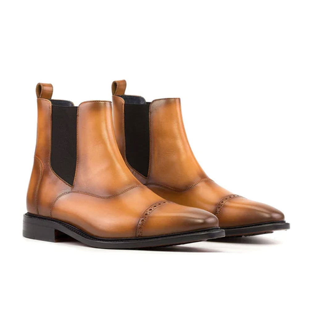 Men's Handmade Elegant Chelsea Boots Cognac Leather - Hand Made by JB