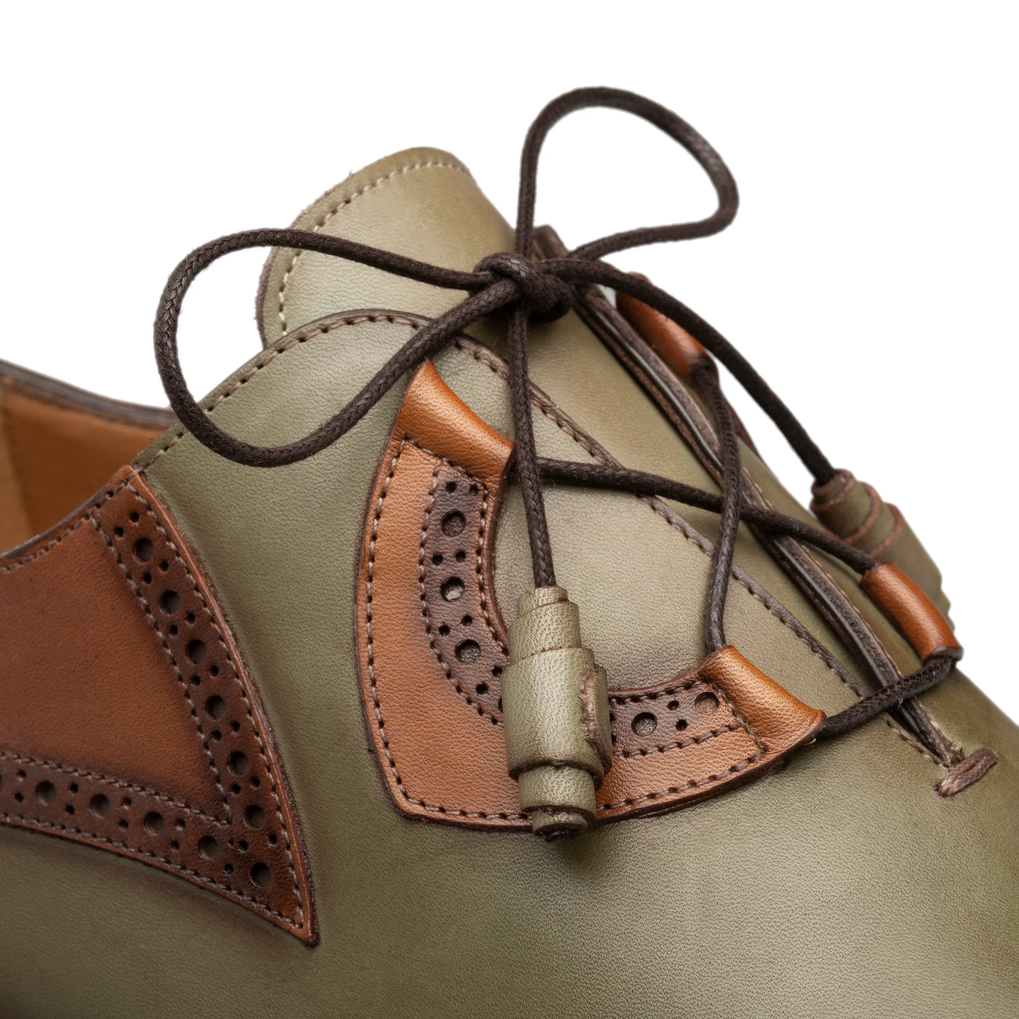 Men's Handmade Olive/Tan Leather Brogue Elegant Formal Shoes