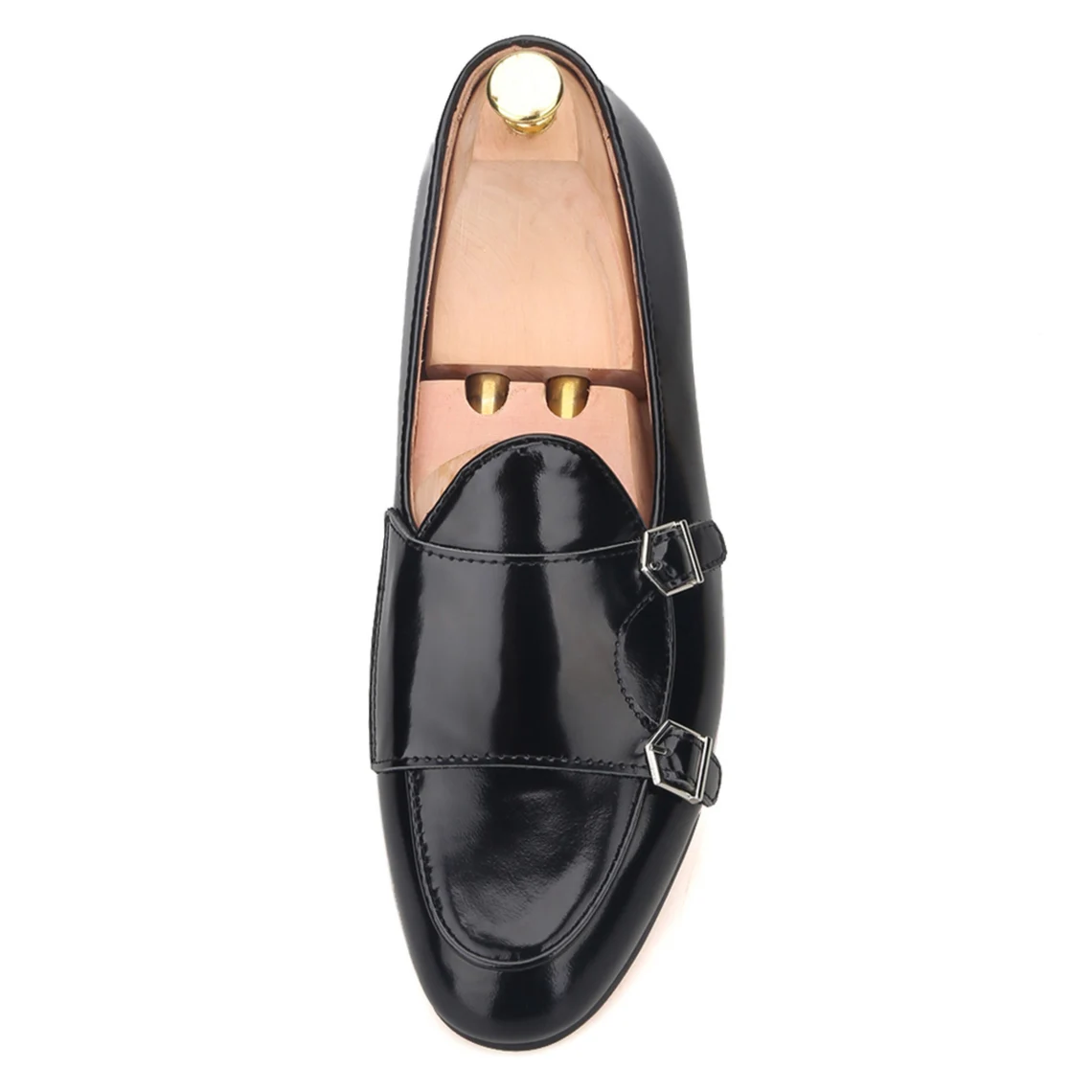 Black Double Monk Leather Slippers Loafers Prom Wedding