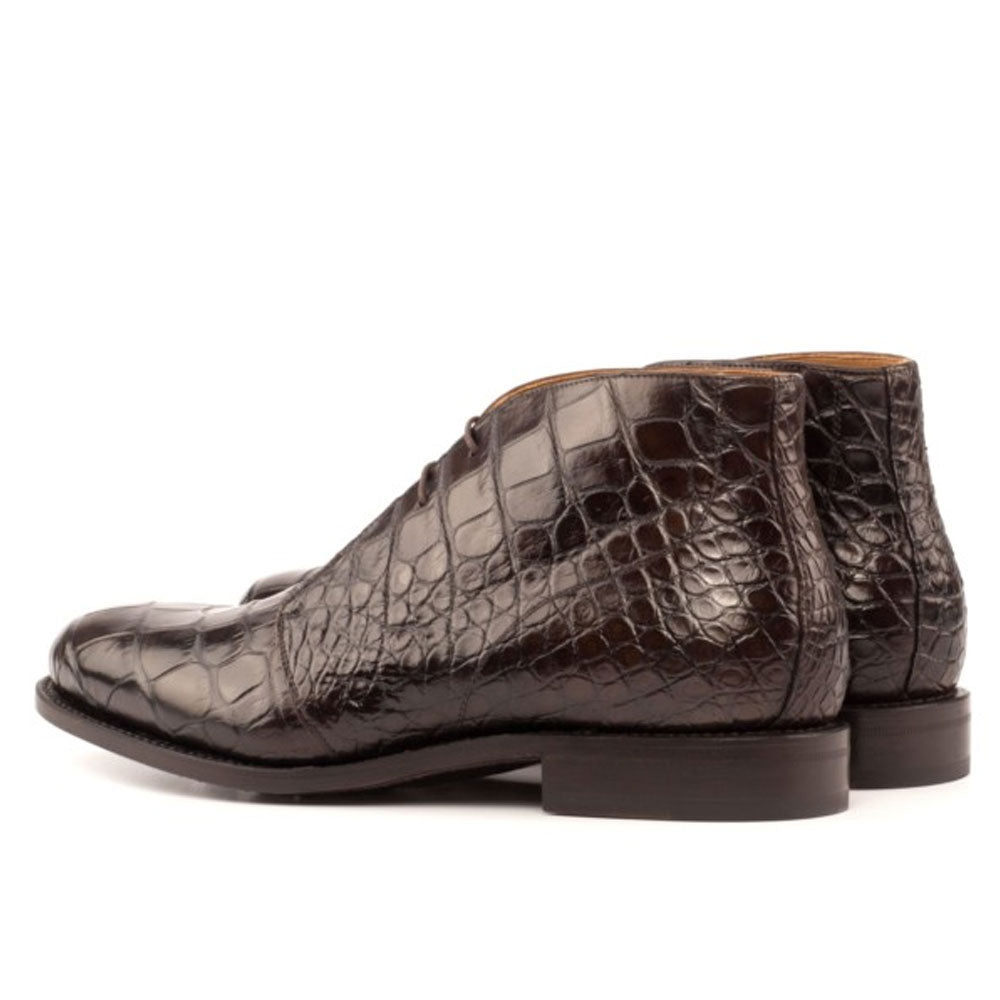 Men's Handmade Dark Brown Crocodile Leather Elegant Chukka Boot