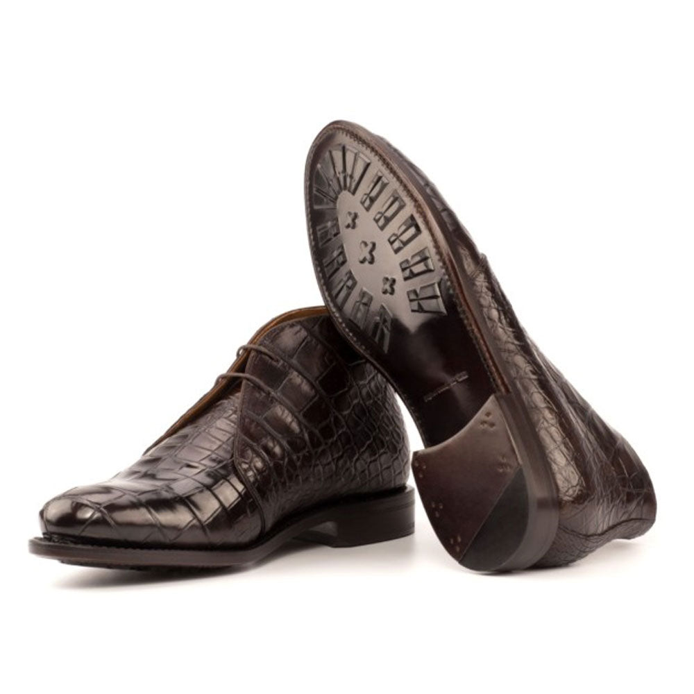 Men's Handmade Dark Brown Crocodile Leather Elegant Chukka Boot - Hand Made by JB