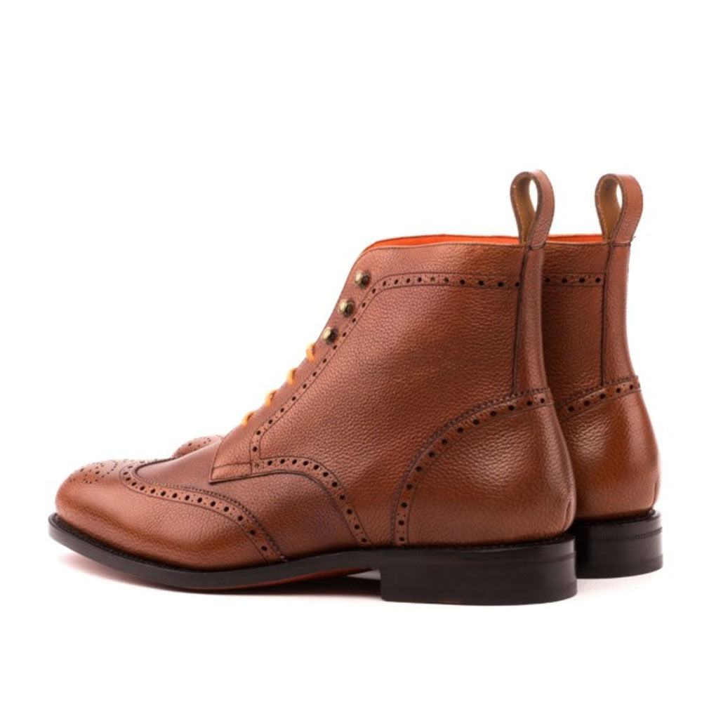 Men's Handmade Brogue Burnished Brown Leather Elegant Derby Boot