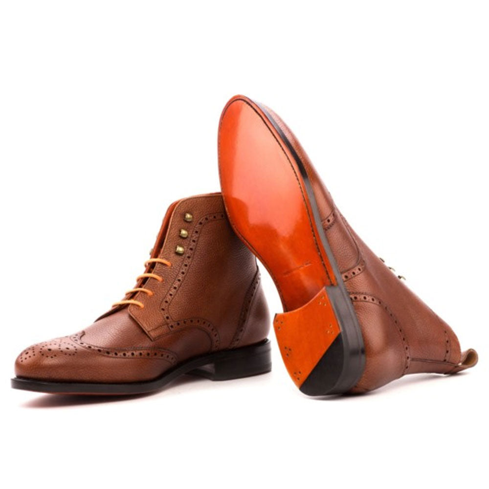 Men's Handmade Brogue Burnished Brown Leather Elegant Derby Boot