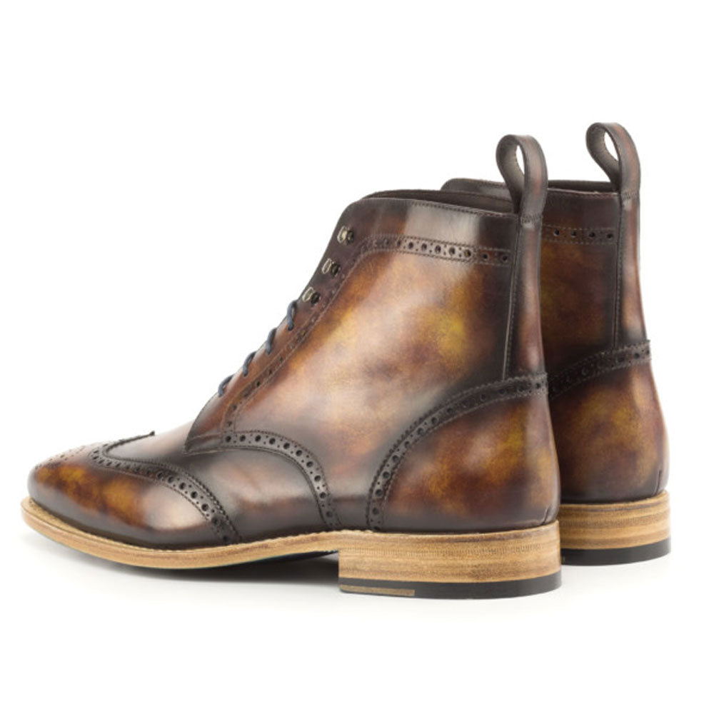 Men's Handmade Brogue Brown Patina Leather Elegant Derby Boot