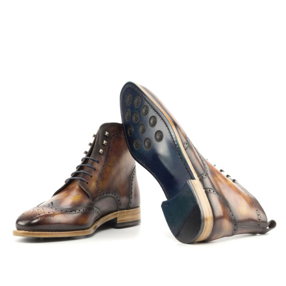 Men's Handmade Brogue Brown Patina Leather Elegant Derby Boot