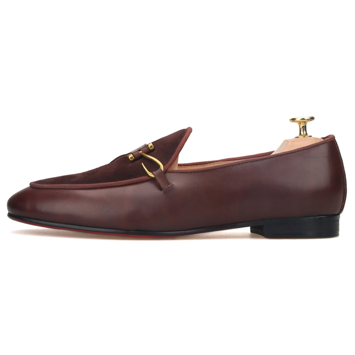 Brown Leather Slippers Loafers with Buckle Prom Wedding