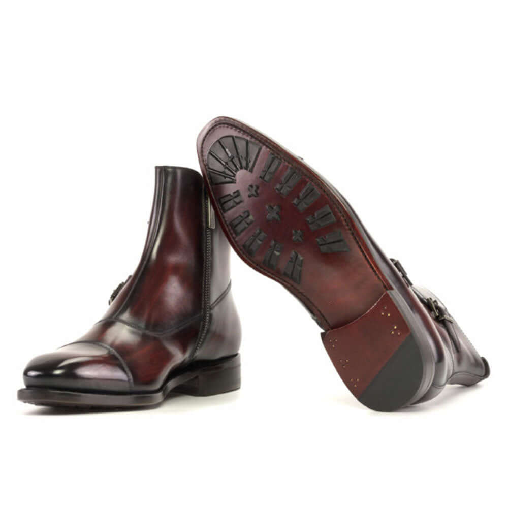 Men's Handmade Two/tone Brown Leather Double Monk Elegant Derby Boots