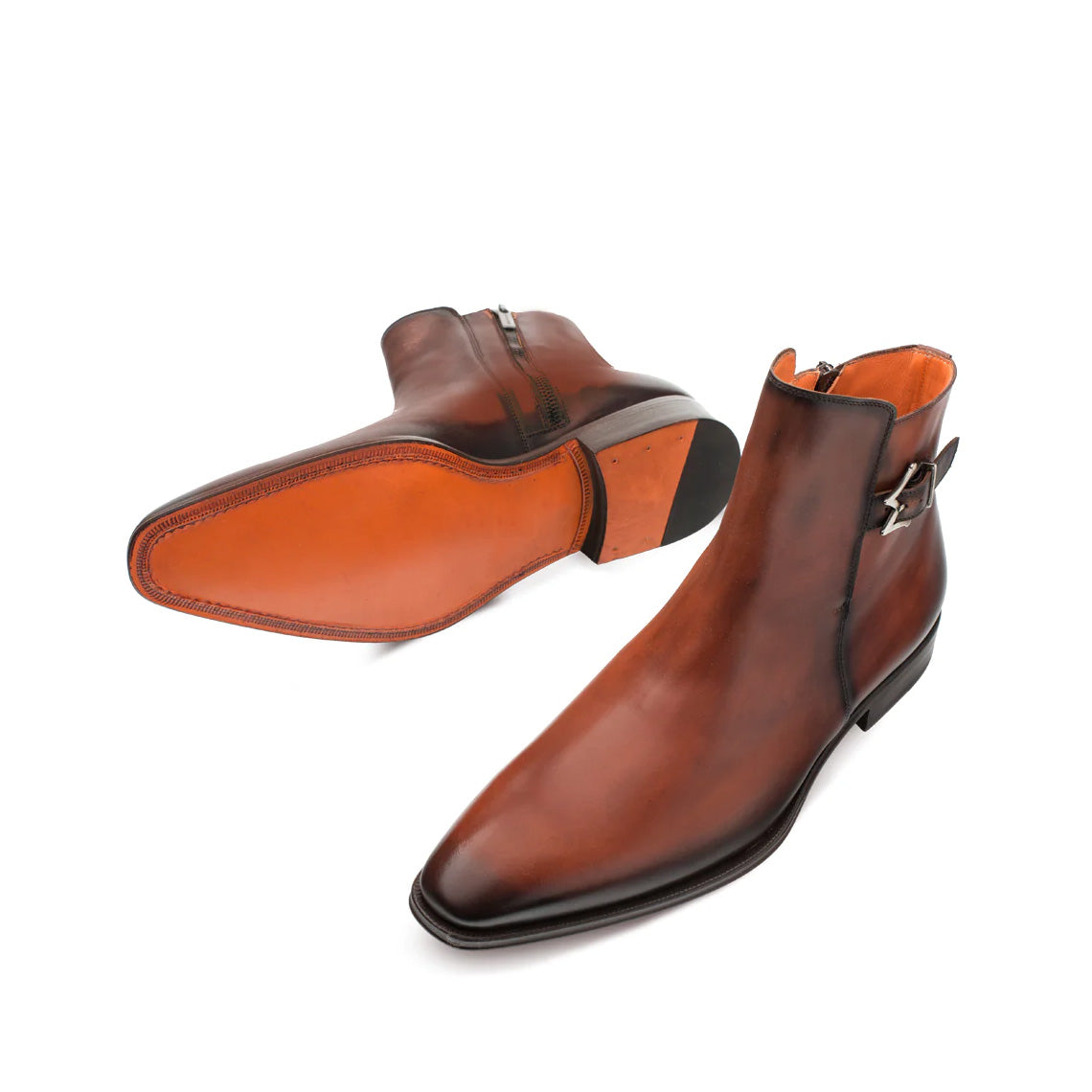 Men's Handmade Brown Leather Elegant Chelsea Side Zip Boot