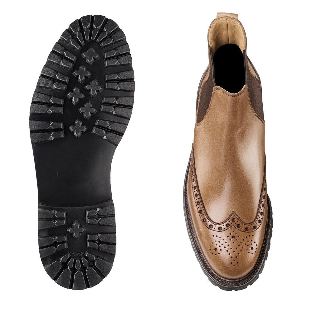 Men's Handmade Leather Elegant Full Brogue Chelsea Boots