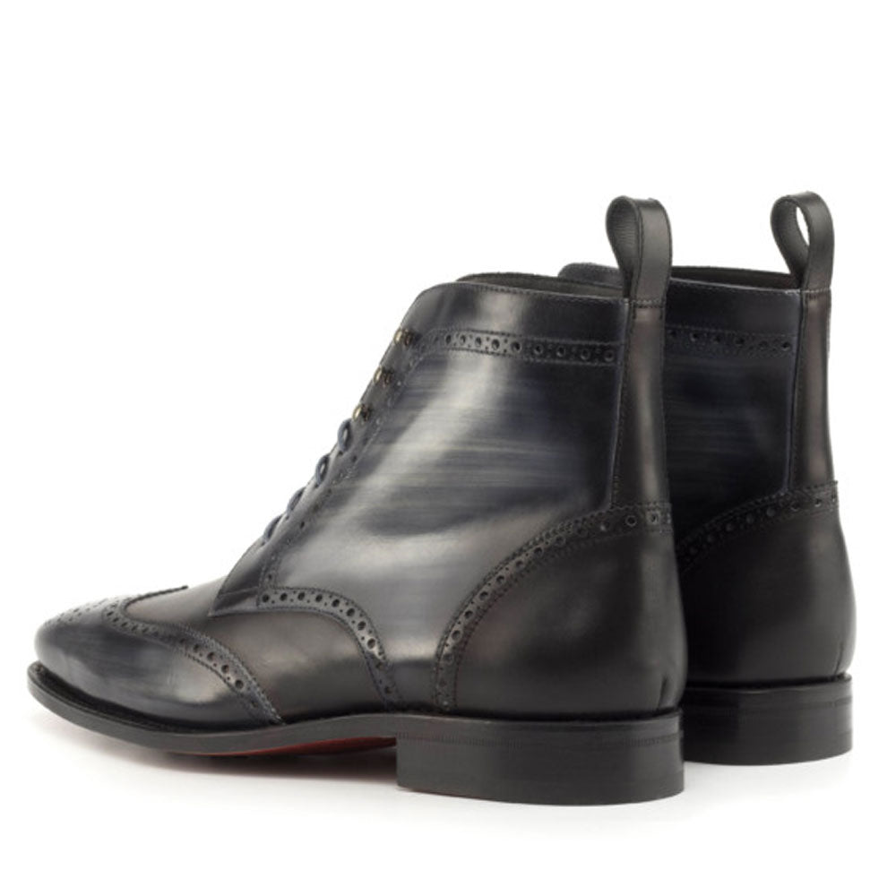 Men's Handmade Brogue Grey Patina Leather Elegant Derby Boot