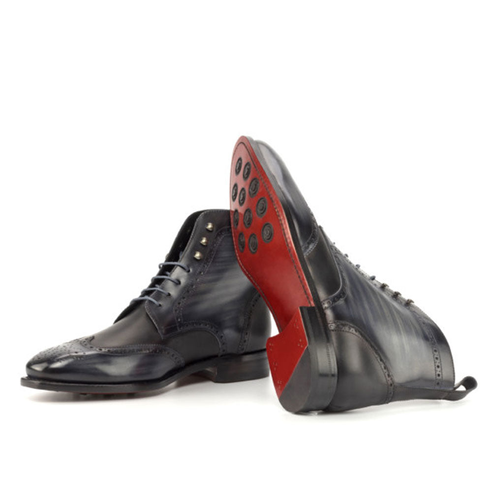 Men's Handmade Brogue Grey Patina Leather Elegant Derby Boot