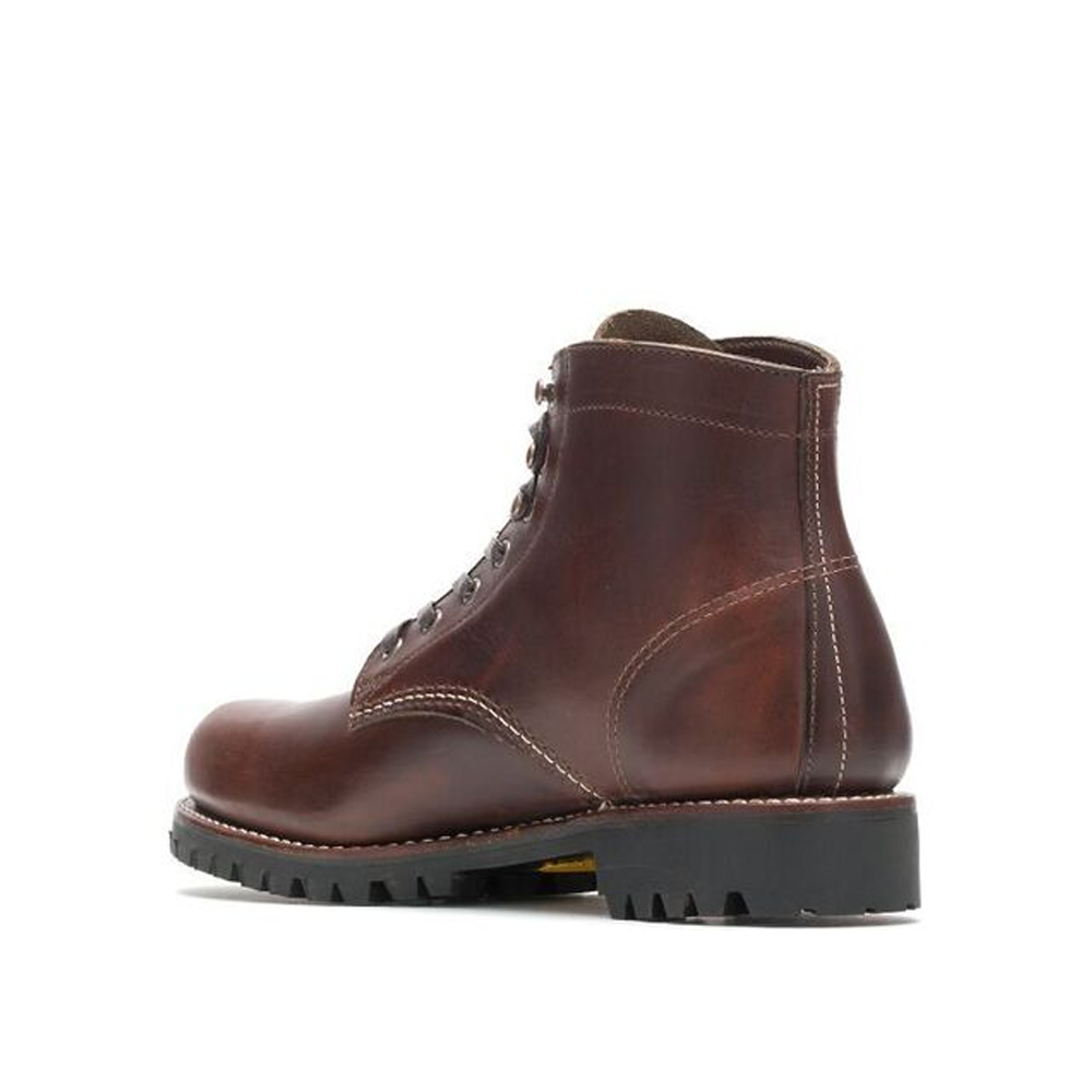 Men's Handmade Brown Leather Lace up Derby Plain Toe Rugged Boots