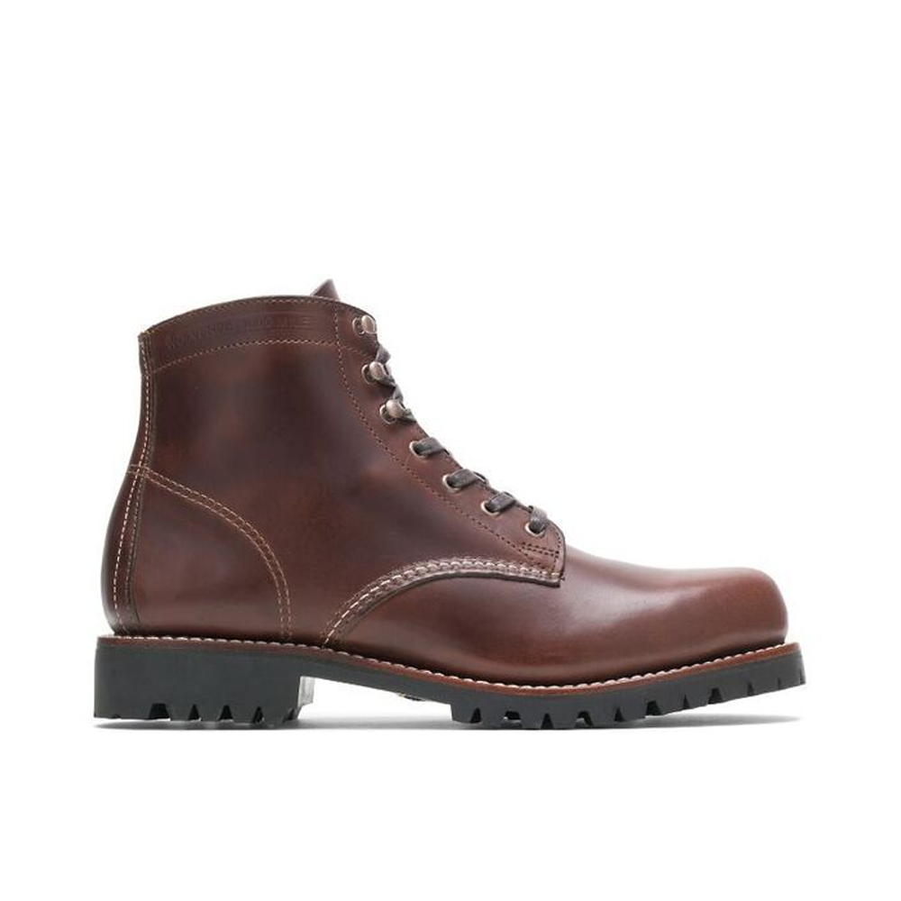 Men's Handmade Brown Leather Lace up Derby Plain Toe Rugged Boots