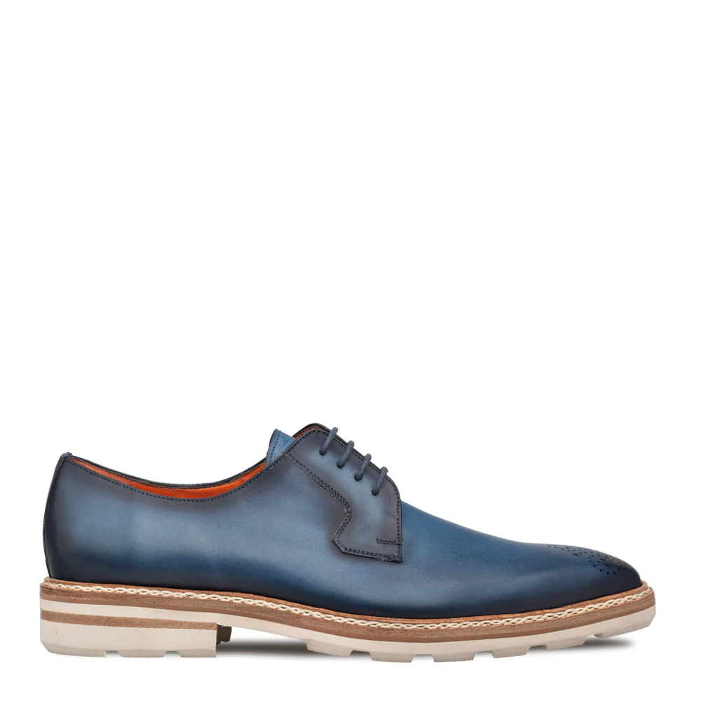 Men's Handmade Blue Leather Elegant Derby Shoes