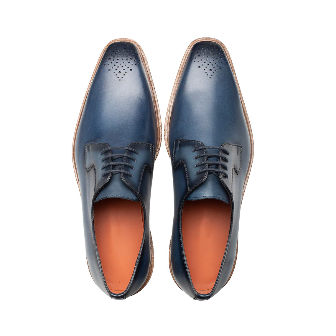 Men's Handmade Blue Leather Elegant Derby Shoes