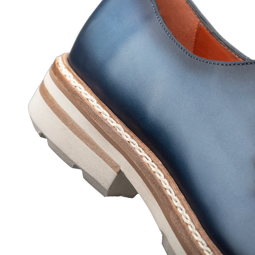 Men's Handmade Blue Leather Elegant Derby Shoes