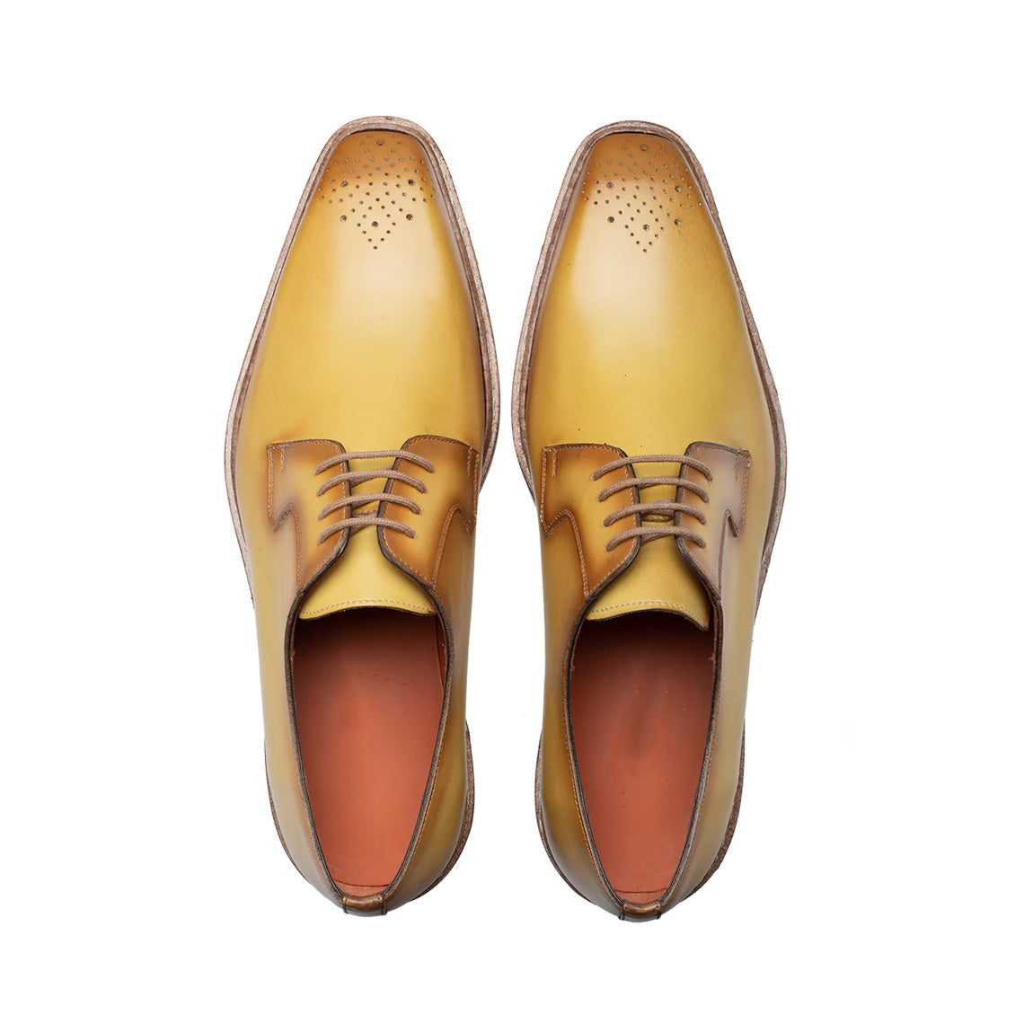 Men's Handmade Yellow Leather Elegant Derby Shoes