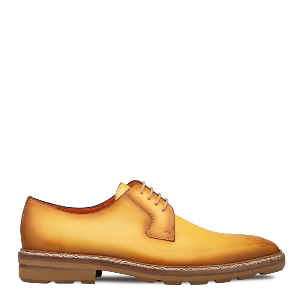 Men's Handmade Yellow Leather Elegant Derby Shoes