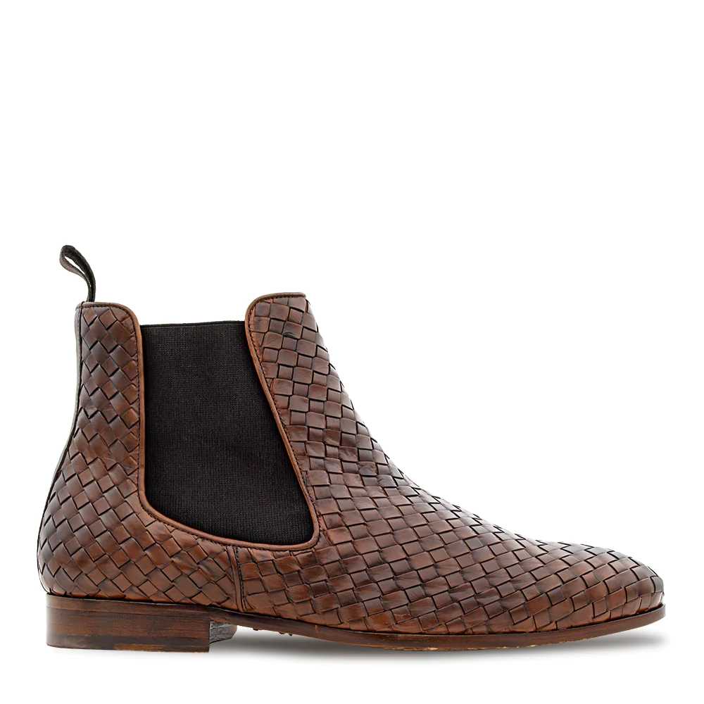 Men's Handmade Brown Woven Leather Elegant Chelsea Boot