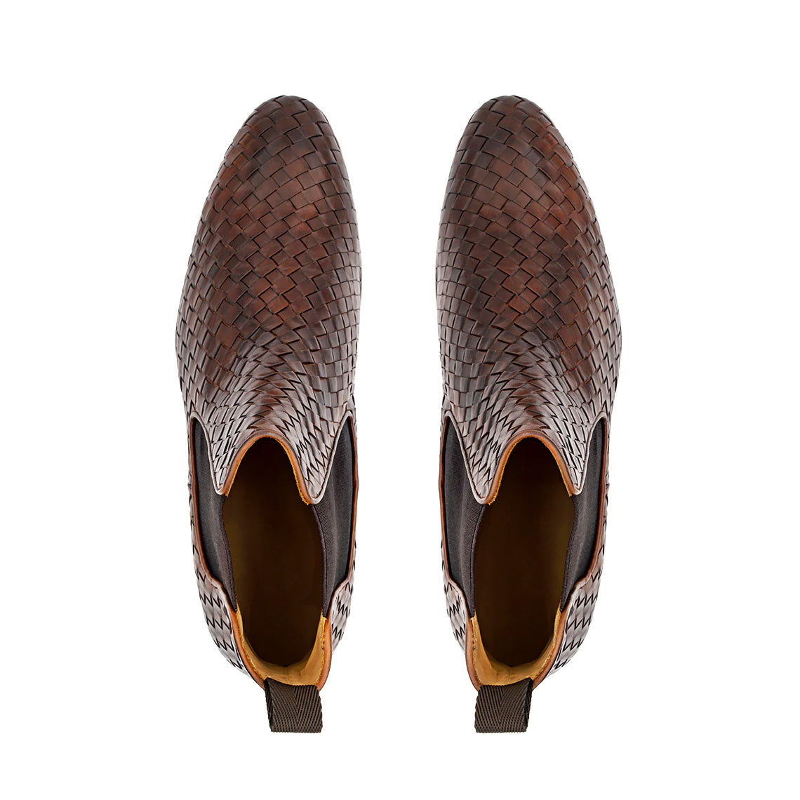 Men's Handmade Brown Woven Leather Elegant Chelsea Boot