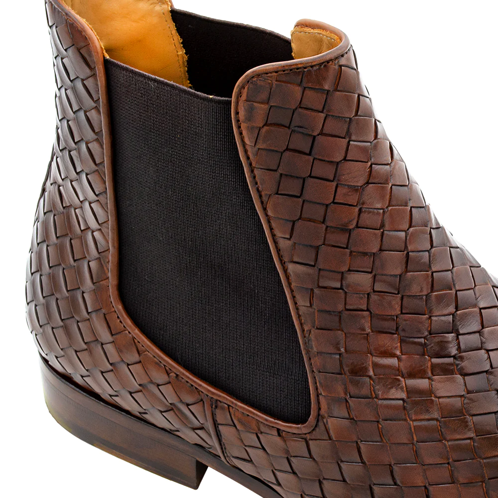 Men's Handmade Brown Woven Leather Elegant Chelsea Boot