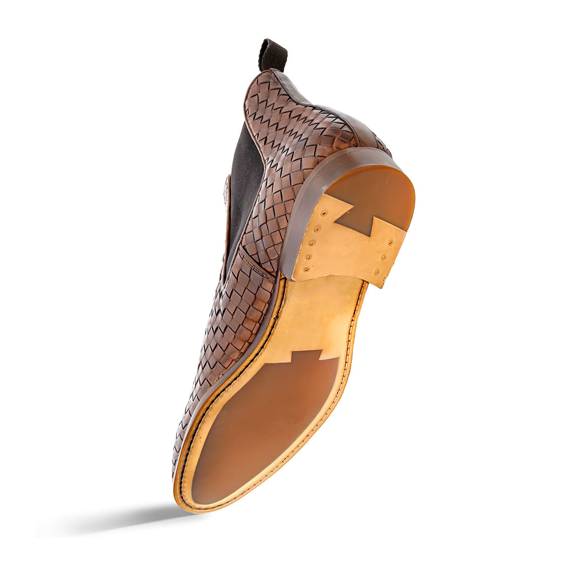 Men's Handmade Brown Woven Leather Elegant Chelsea Boot