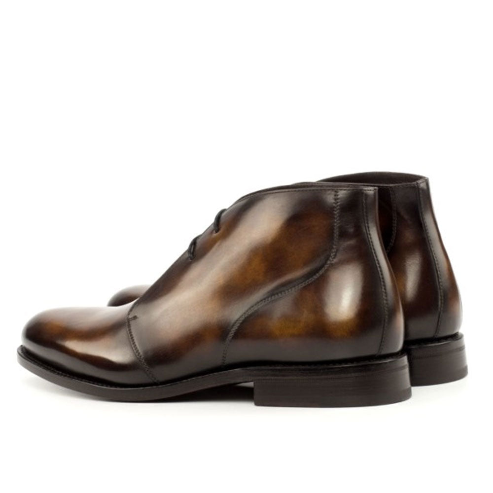 Men's Handmade Tobacco Casual Patina Leather Chukka Boots