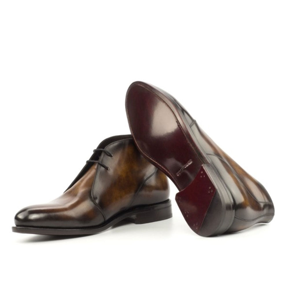 Men's Handmade Tobacco Casual Patina Leather Chukka Boots