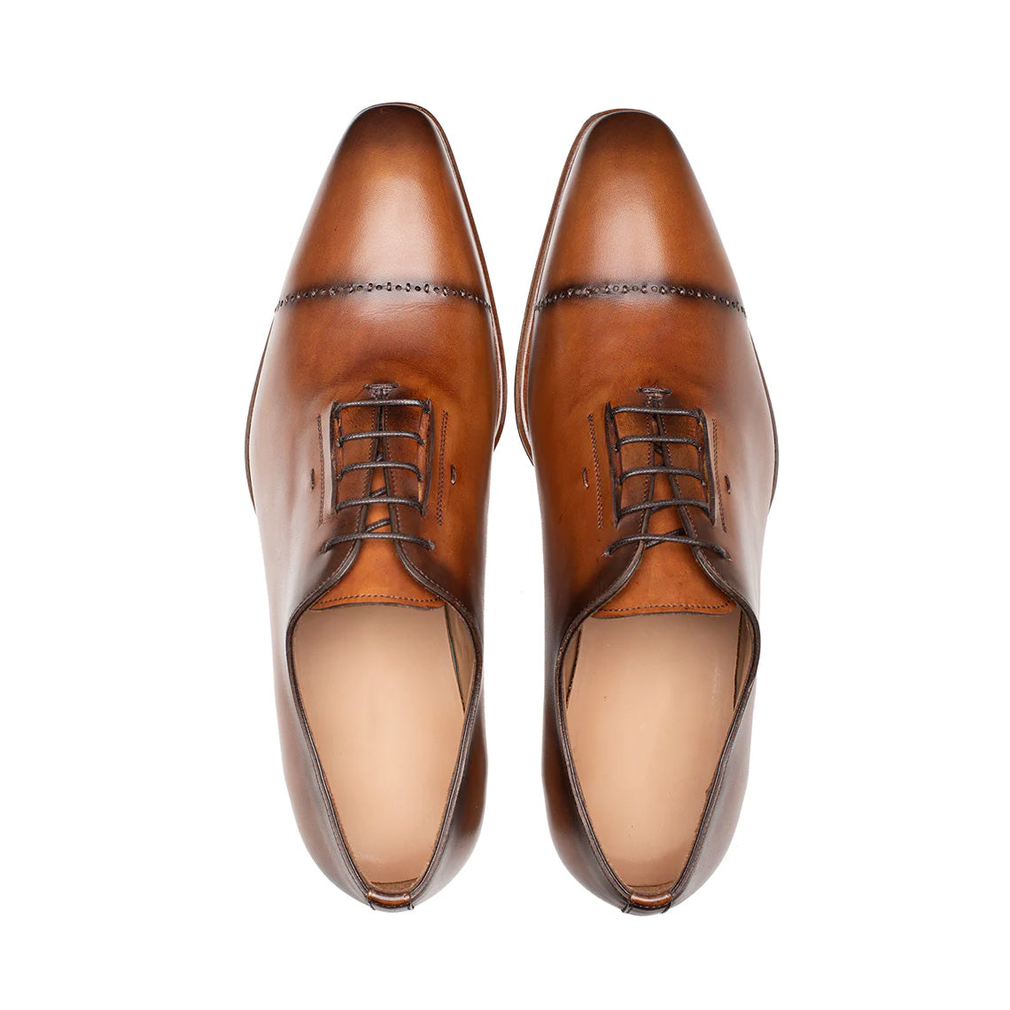 Men's Handmade Cognac Cap Toe Leather Elegant Oxford Shoes