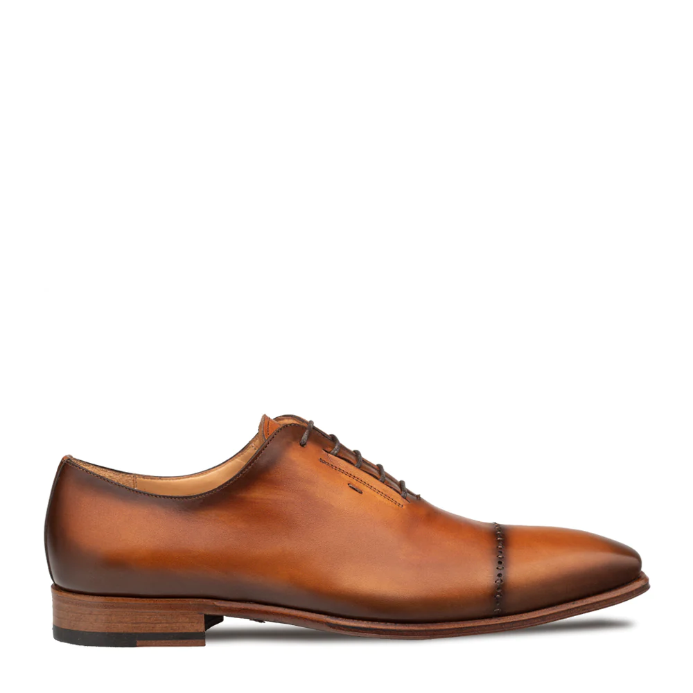 Men's Handmade Cognac Cap Toe Leather Elegant Oxford Shoes