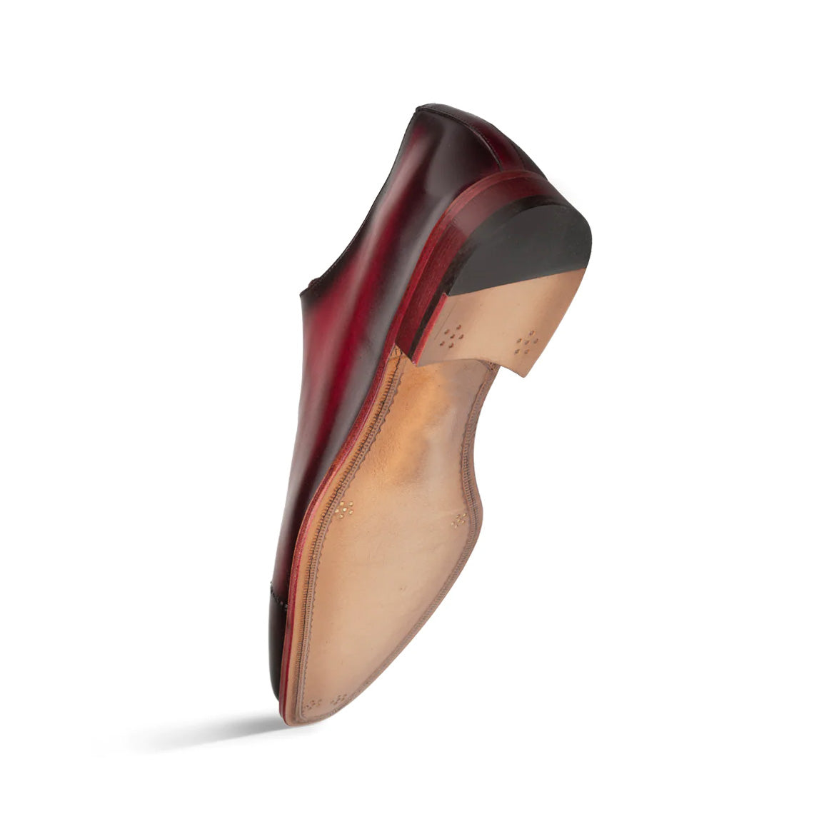 حذاء أكسفورد أنيق مصنوع يدويًا من الجلد باللون العنابي اللون للرجال