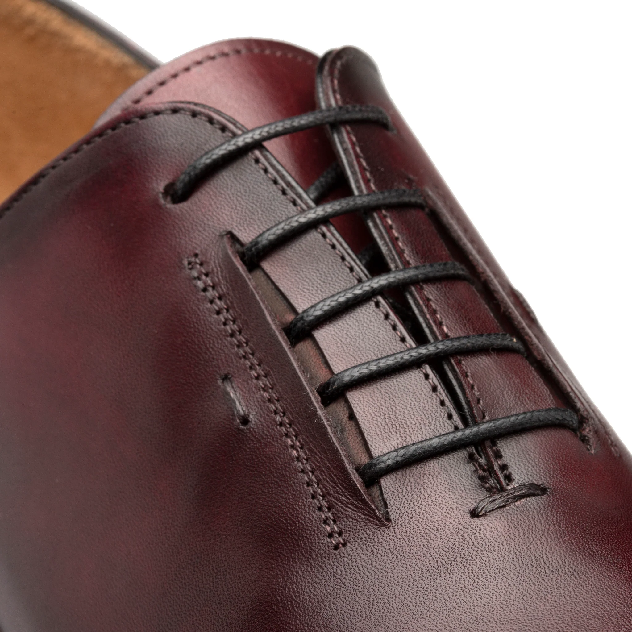 حذاء أكسفورد أنيق مصنوع يدويًا من الجلد باللون العنابي اللون للرجال