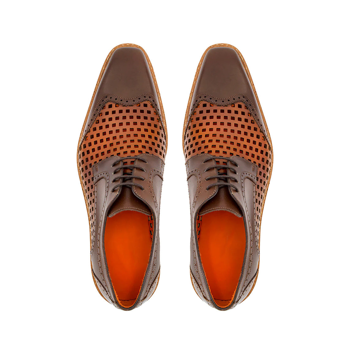 Men's Handmade Cognac/Honey Leather Elegant Derby Shoes