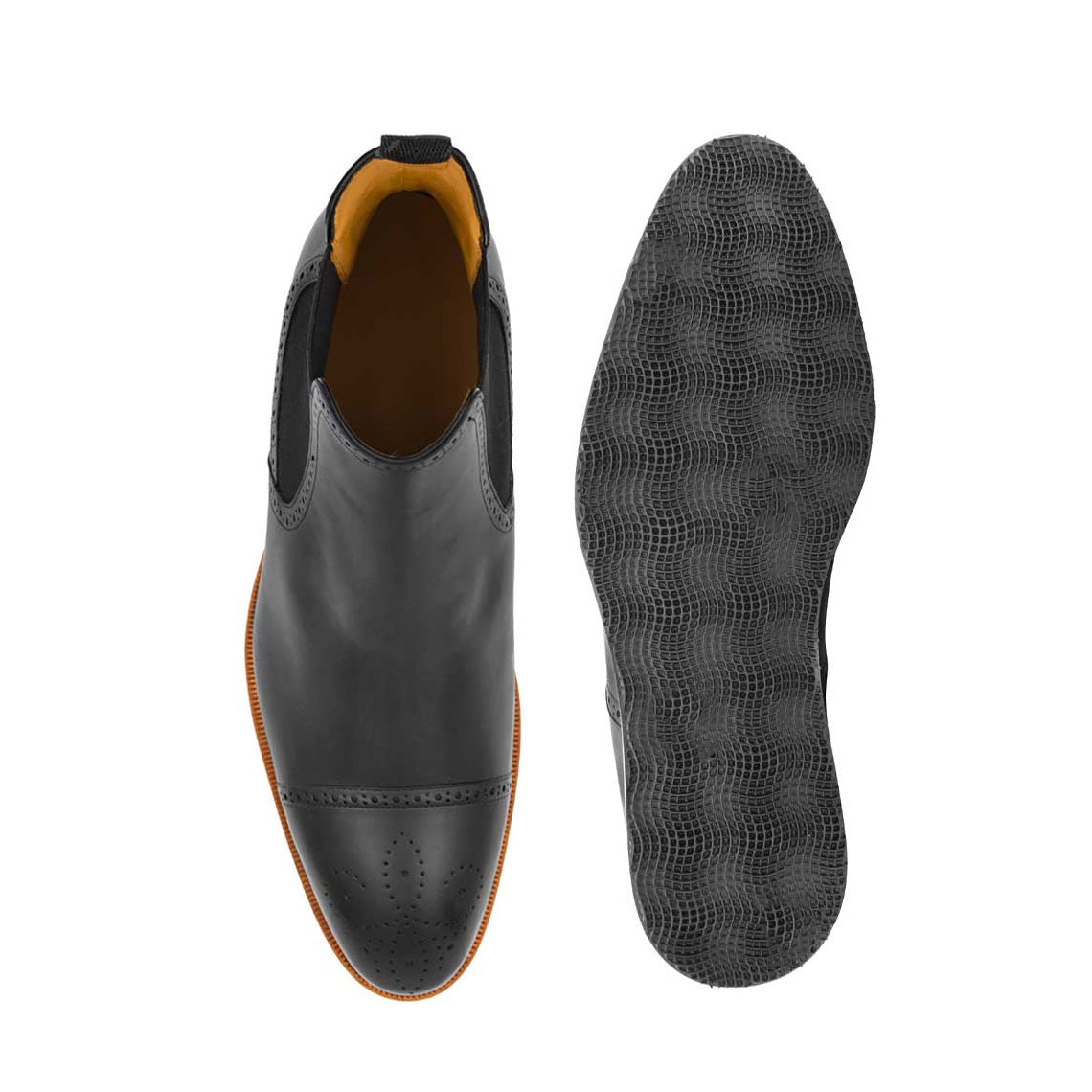 Men's Handmade Black Calf Leather Chelsea Sneaker Boots