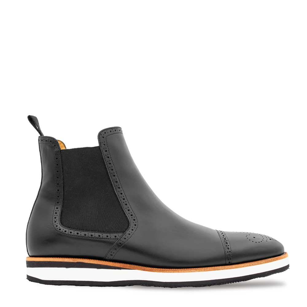 Men's Handmade Black Calf Leather Chelsea Sneaker Boots