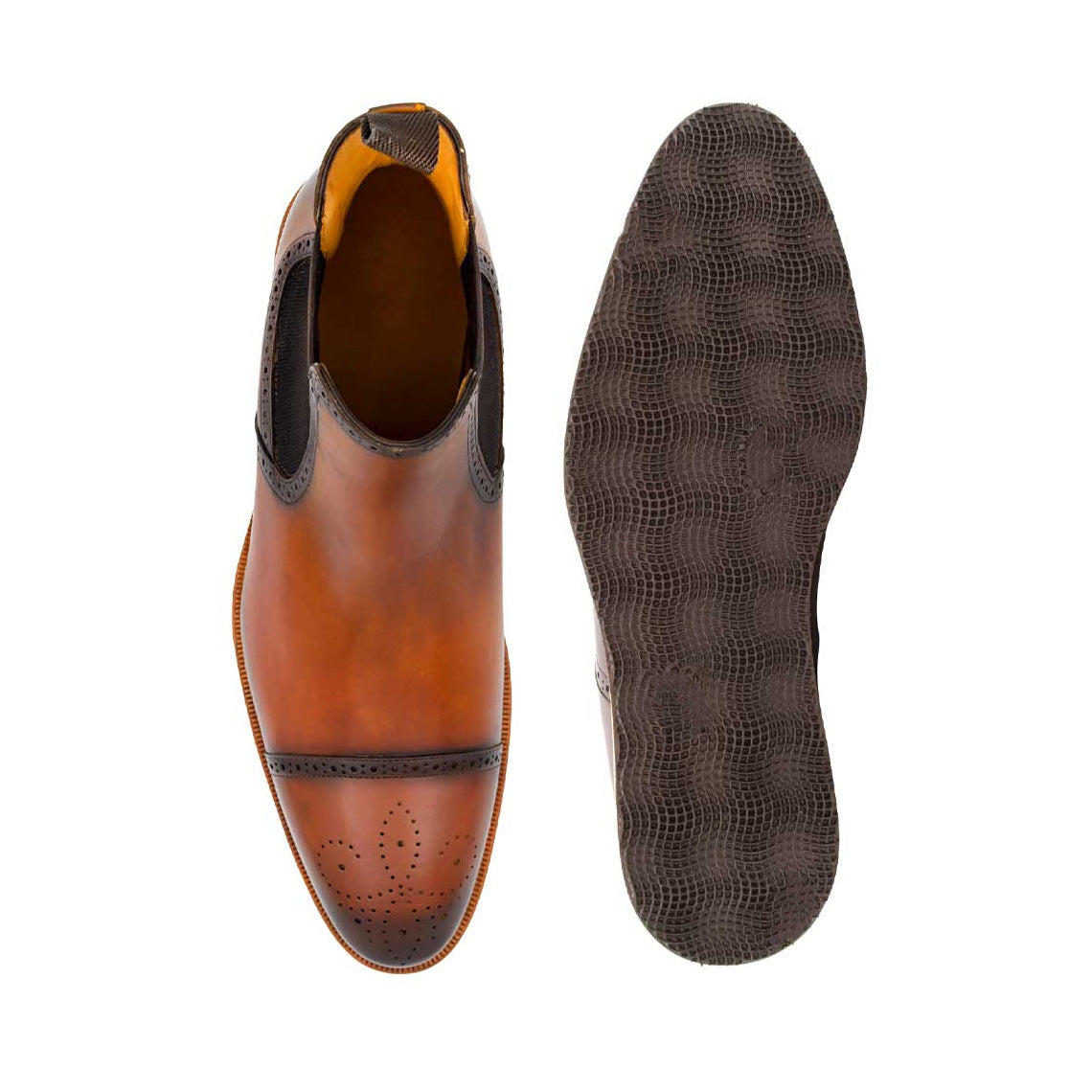 Men's Handmade Brown Calf Leather Chelsea Sneaker Boots