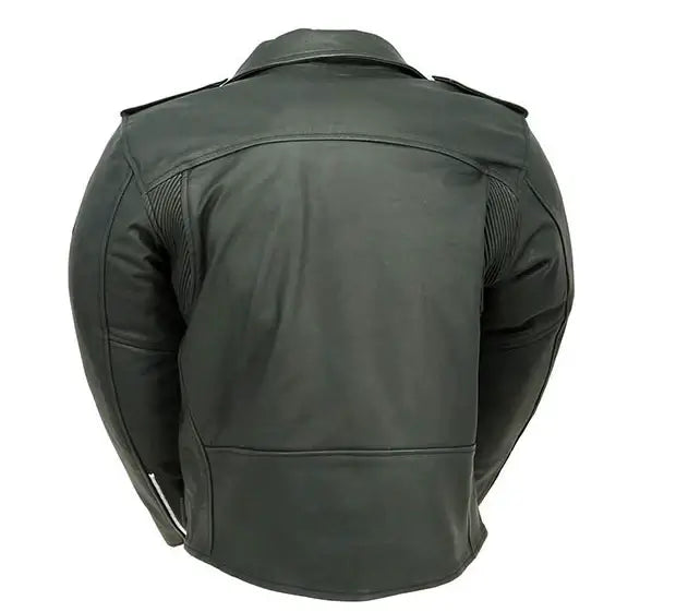 Motorcylcle Cruising Black Leather Racing Jacket, premium black leather for style and durability in racing adventures.