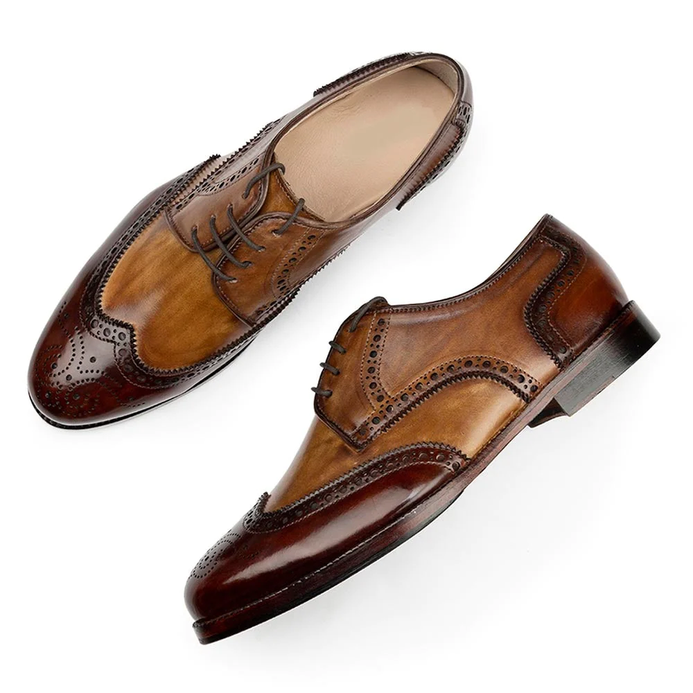 Men's Handmade Tan Triple Tone Leather Elegant Derby Shoes