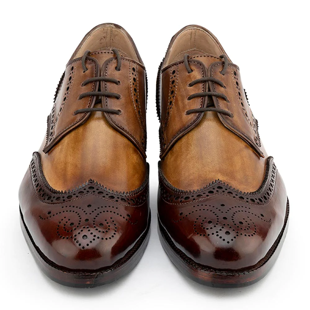 Men's Handmade Tan Triple Tone Leather Elegant Derby Shoes