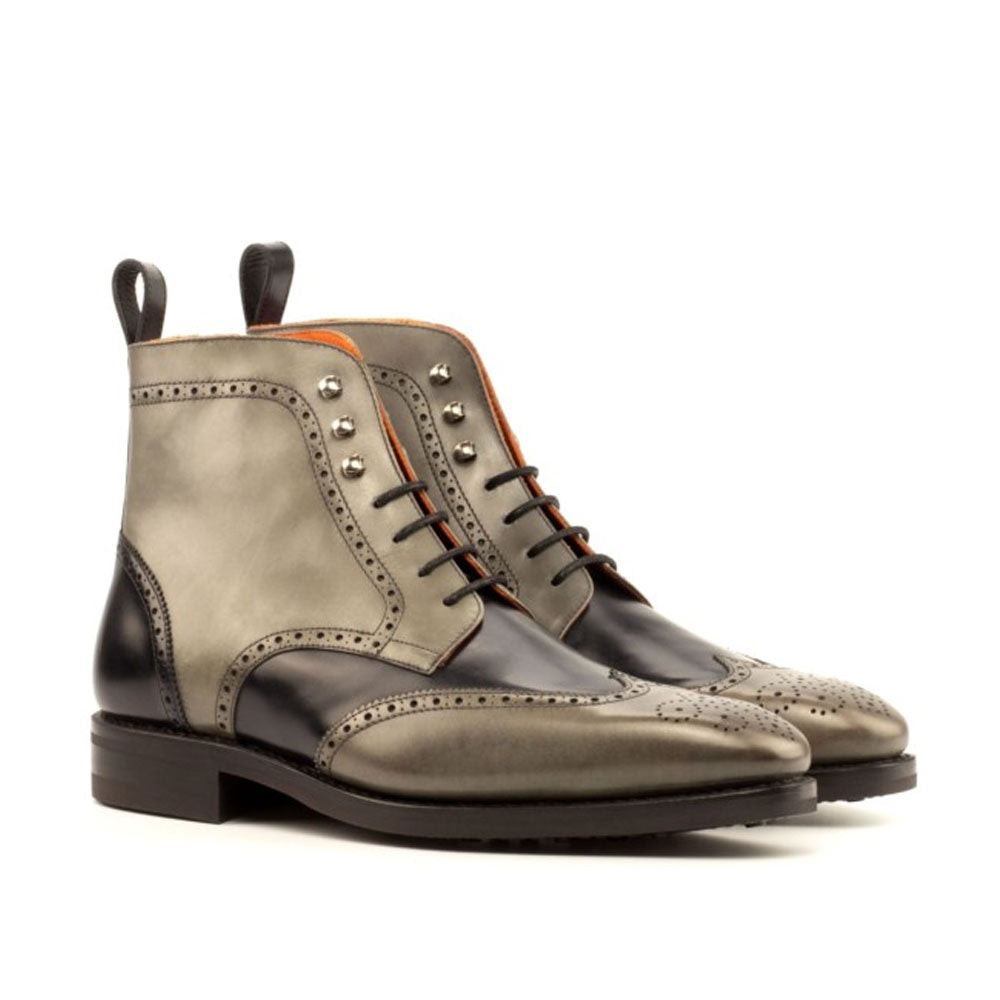 Men's Handmade Brogue Two Tone Leather Elegant Derby Boot - Hand Made by JB